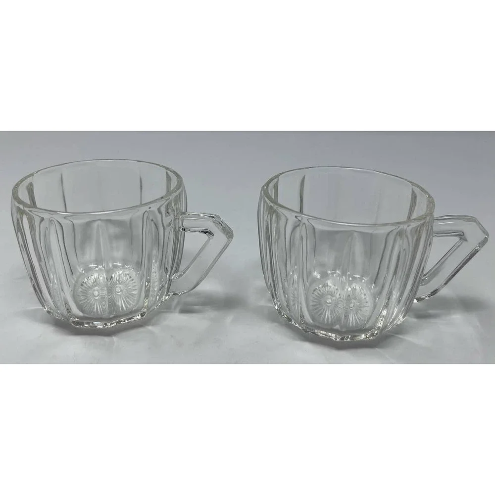 Set of 2 Clear Ribbed Punch Cups 2 1/2